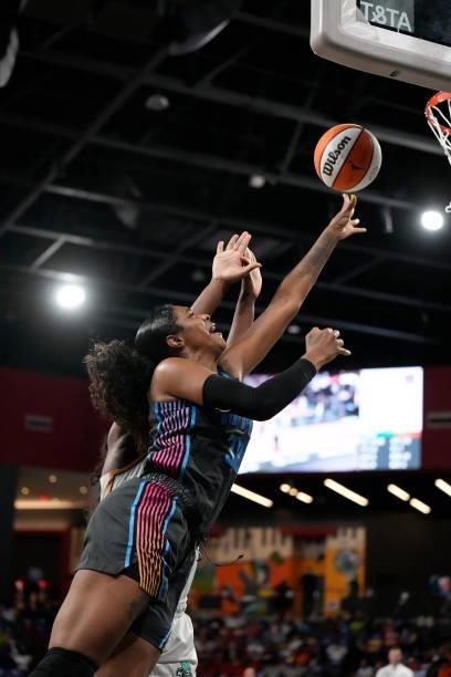 Cheyenne Parker of the Atlanta Dream shoots the ball against the New York Liberty on June 26, 2021 at Gateway Center Arena in College Park, Georgia....