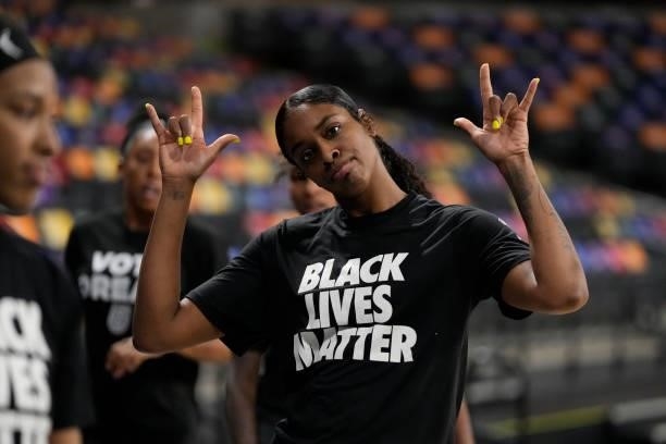 Cheyenne Parker of the Atlanta Dream poses for a photo before the game against the New York Liberty on June 26, 2021 at Gateway Center Arena in...