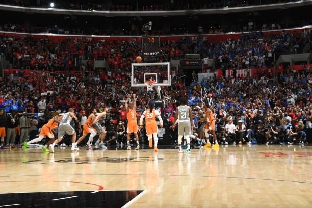 Chris Paul of the Phoenix Suns shoots a free throw during the game against the LA Clippers during Game 4 of the Western Conference Finals of the 2021...