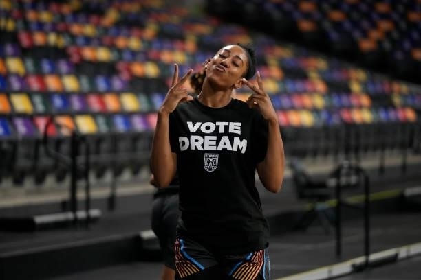 Monique Billings of the Atlanta Dream poses for a photo before the game against the New York Liberty on June 26, 2021 at Gateway Center Arena in...