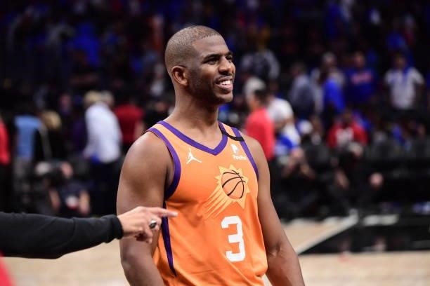 Chris Paul of the Phoenix Suns smiles after the game against the LA Clippers during Game 4 of the Western Conference Finals of the 2021 NBA Playoffs...