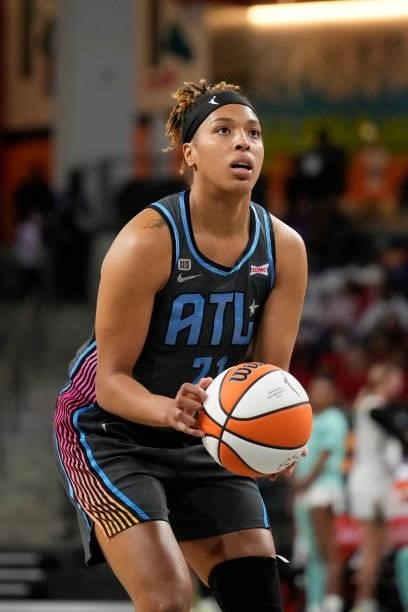 Tianna Hawkins of the Atlanta Dream shoots the ball against the New York Liberty on June 26, 2021 at Gateway Center Arena in College Park, Georgia....