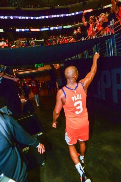 Chris Paul of the Phoenix Suns walks off of the court after the game against the LA Clippers during Game 4 of the Western Conference Finals of the...