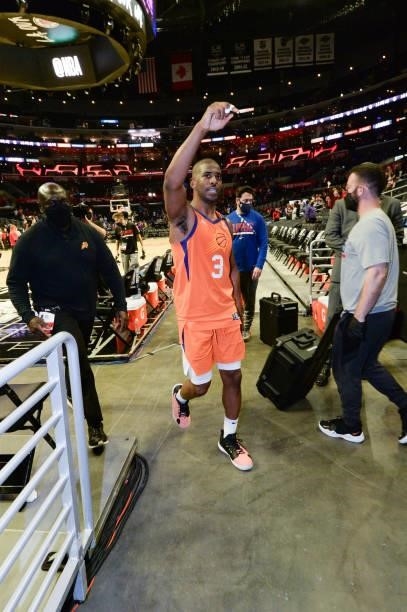 Chris Paul of the Phoenix Suns walks off of the court after the game against the LA Clippers during Game 4 of the Western Conference Finals of the...