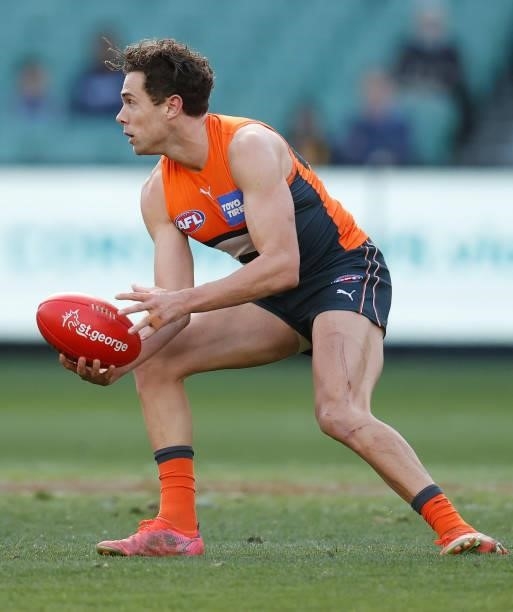 Josh Kelly of the Giants in action during the 2021 AFL Round 15 match between the GWS Giants and the Hawthorn Hawks at the Melbourne Cricket Ground...
