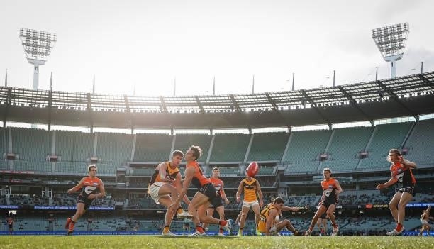 General view during the 2021 AFL Round 15 match between the GWS Giants and the Hawthorn Hawks at the Melbourne Cricket Ground on June 27, 2021 in...