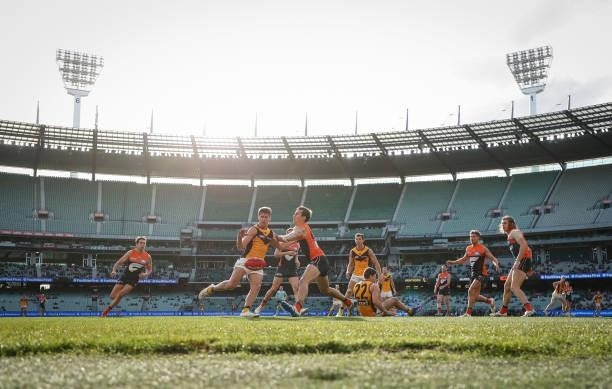 General view during the 2021 AFL Round 15 match between the GWS Giants and the Hawthorn Hawks at the Melbourne Cricket Ground on June 27, 2021 in...