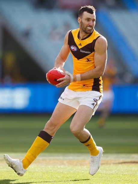 Jonathon Ceglar of the Hawks in action during the 2021 AFL Round 15 match between the GWS Giants and the Hawthorn Hawks at the Melbourne Cricket...
