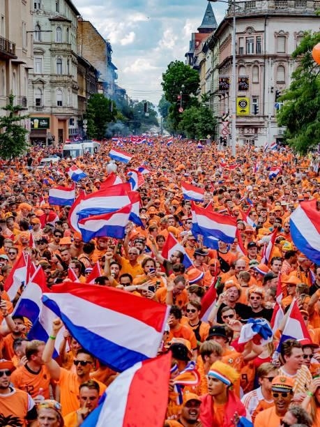 Parade Holland Supporters Budapest during the Fanzone - ParadeFanzone and Parade Holland Supporters Budapest at the City Center on June 27, 2021 in...