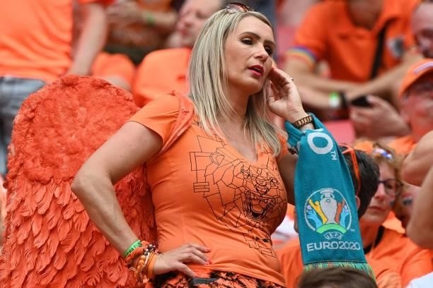 Netherlands supporters looks on before the UEFA EURO 2020 round of 16 football match between the Netherlands and the Czech Republic at Puskas Arena...