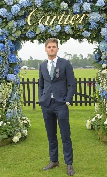 Jeremy Irvine attends the Cartier Queen's Cup Polo 2021 at Guards Polo Club on June 27, 2021 in Egham, England.