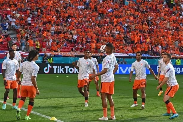 Netherlands supporters warm up prior to the UEFA EURO 2020 round of 16 football match between the Netherlands and the Czech Republic at Puskas Arena...
