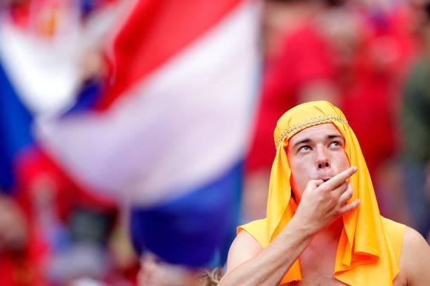 Supporters of Holland during the EURO match between Holland v Czech Republic at the Puskas Arena on June 27, 2021 in Budapest Hungary