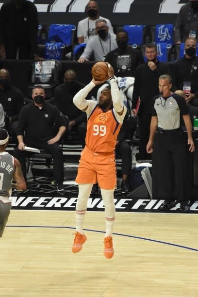 Jae Crowder of the Phoenix Suns shoots the ball against the LA Clippers during Game 4 of the Western Conference Finals of the 2021 NBA Playoffs on...