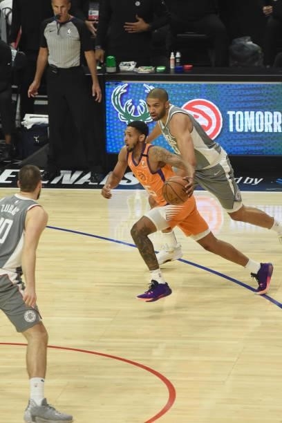Cameron Payne of the Phoenix Suns dribbles the ball against the LA Clippers during Game 4 of the Western Conference Finals of the 2021 NBA Playoffs...