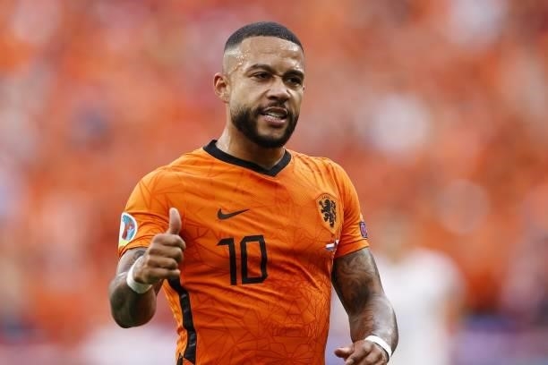 Memphis Depay of Holland during the UEFA EURO 2020 match between the Netherlands and the Czech Republic at the Puskas Arena on June 27, 2021 in...