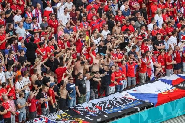 Supporters of the Czech Republic during the UEFA EURO 2020 game between the Netherlands and the Czech Republic at the Puskas Arena on June 27, 2021...