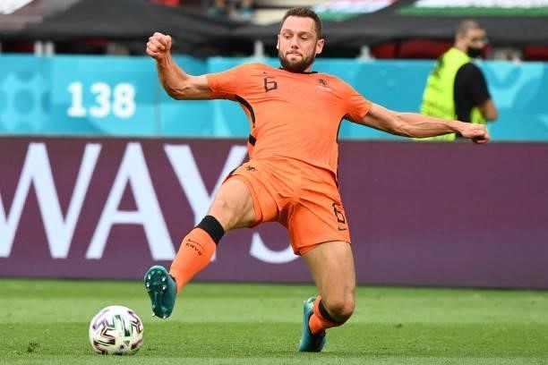 Netherlands' defender Stefan de Vrij controls the ball during the UEFA EURO 2020 round of 16 football match between the Netherlands and the Czech...