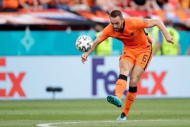 Stefan de Vrij of Holland during the EURO match between Holland v Czech Republic at the Puskas Arena on June 27, 2021 in Budapest Hungary