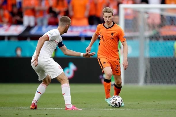 Frenkie de Jong of Holland during the EURO match between Holland v Czech Republic at the Puskas Arena on June 27, 2021 in Budapest Hungary