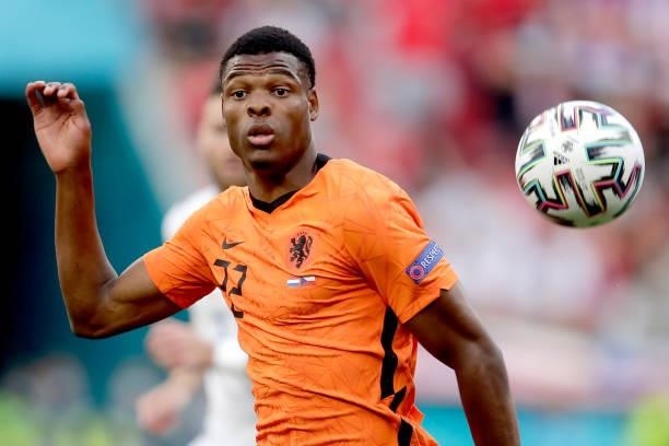 Denzel Dumfries of Holland during the EURO match between Holland v Czech Republic at the Puskas Arena on June 27, 2021 in Budapest Hungary