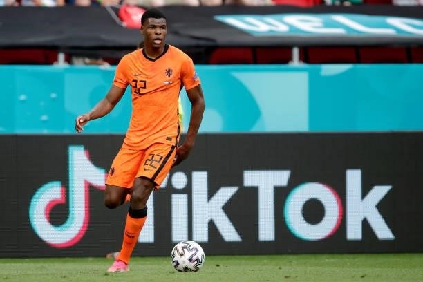 Denzel Dumfries of Holland during the EURO match between Holland v Czech Republic at the Puskas Arena on June 27, 2021 in Budapest Hungary