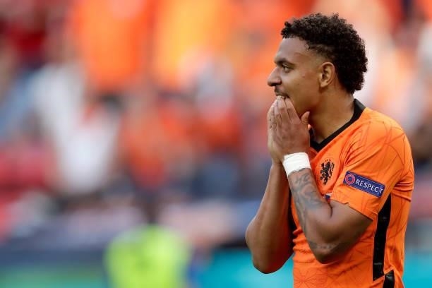 Donyell Malen of Holland during the EURO match between Holland v Czech Republic at the Puskas Arena on June 27, 2021 in Budapest Hungary
