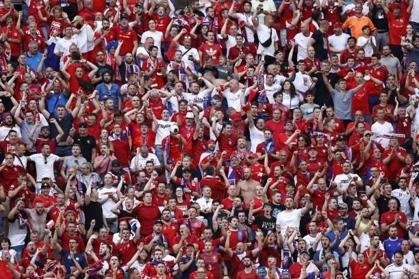 Czech Republic supporters during the UEFA EURO 2020 game between the Netherlands and the Czech Republic at the Puskas Arena on June 27, 2021 in...