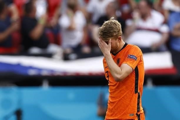 Matthijs de Ligt of Holland during the UEFA EURO 2020 match between the Netherlands and the Czech Republic at the Puskas Arena on June 27, 2021 in...