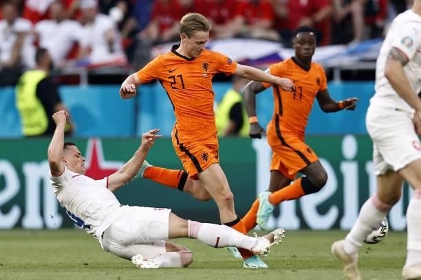 Tomas Holes of Czech Republic, Frenkie de Jong of Holland during the UEFA EURO 2020 game between the Netherlands and the Czech Republic at the Puskas...