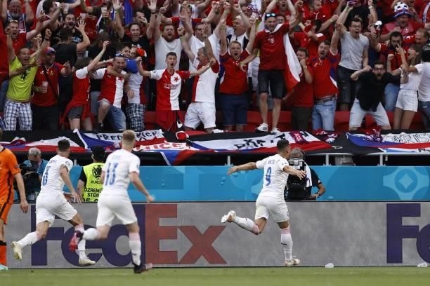 Tomas Holes of the Czech Republic celebrates 0-1 during the UEFA EURO 2020 match between the Netherlands and the Czech Republic at the Puskas Arena...