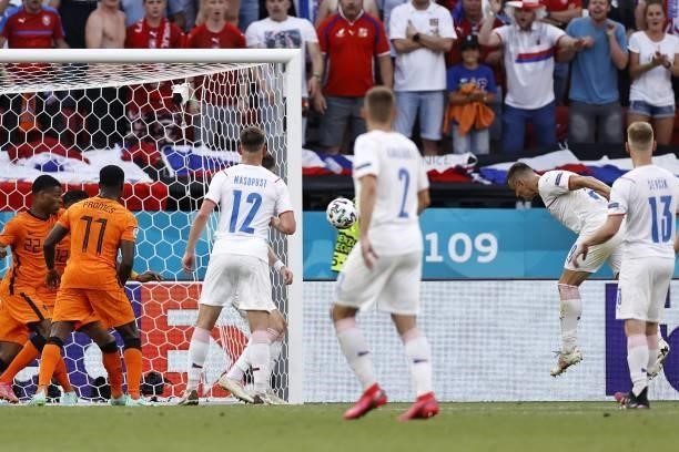 Tomas Holes of the Czech Republic scores the 0-1 score during the UEFA EURO 2020 game between the Netherlands and the Czech Republic at the Puskas...
