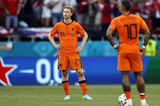 Frenkie de Jong of Holland, Memphis Depay of Holland during the UEFA EURO 2020 match between the Netherlands and the Czech Republic at the Puskas...