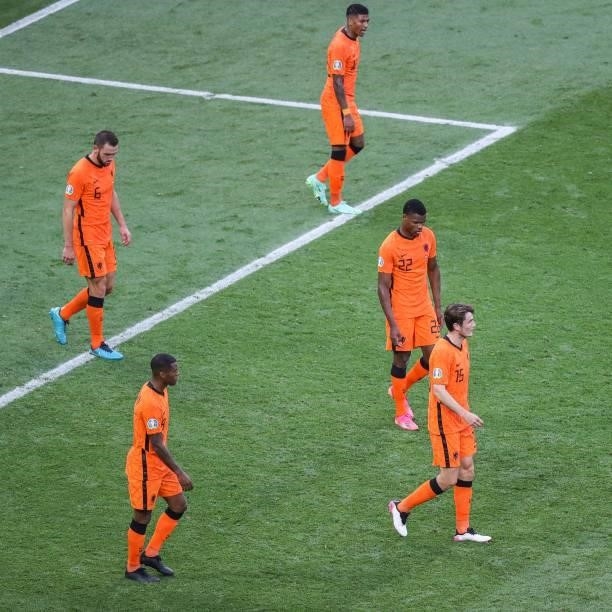 Players of the Netherlands are disappointed by the 0-1 score during the UEFA EURO 2020 match between the Netherlands and the Czech Republic at the...