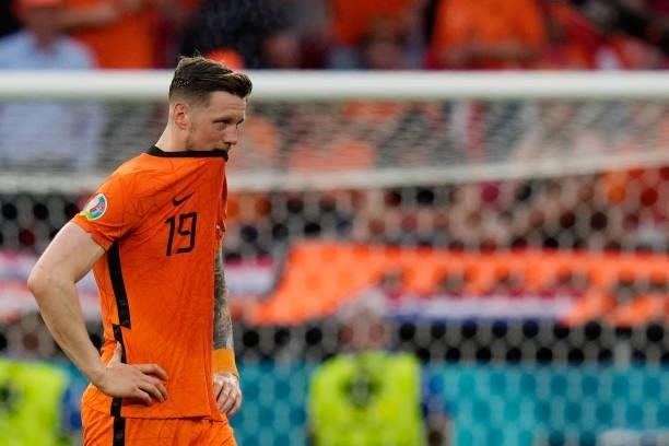 Netherlands' forward Wout Weghorst reacts at the end of the UEFA EURO 2020 round of 16 football match between the Netherlands and the Czech Republic...