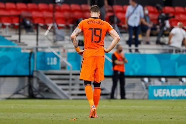 Netherlands' forward Wout Weghorst reacts at the end of the UEFA EURO 2020 round of 16 football match between the Netherlands and the Czech Republic...