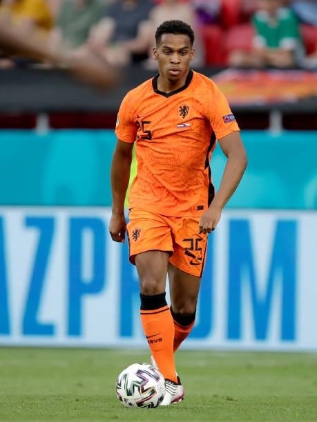 Jurrien Timber of Holland during the EURO match between Holland v Czech Republic at the Puskas Arena on June 27, 2021 in Budapest Hungary