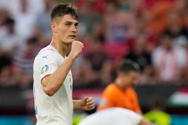 Czech Republic's forward Patrik Schick reacts during the UEFA EURO 2020 round of 16 football match between the Netherlands and the Czech Republic at...