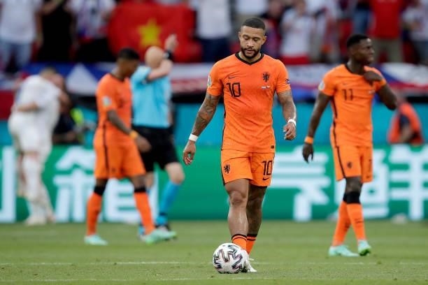 Memphis Depay of Holland during the EURO match between Holland v Czech Republic at the Puskas Arena on June 27, 2021 in Budapest Hungary