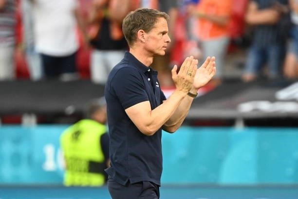 Netherlands' coach Frank de Boer reacts after losing the UEFA EURO 2020 round of 16 football match between the Netherlands and the Czech Republic at...