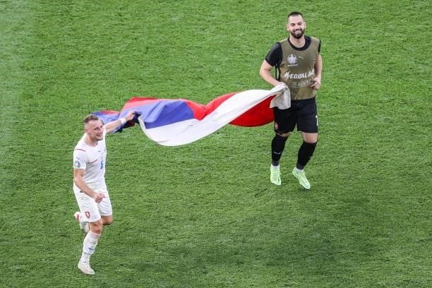 Vladimir Coufal of Czech Republic, Pavel Kaderabek of Czech Republic celebrate victory during the UEFA EURO 2020 match between the Netherlands and...