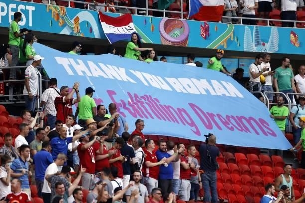 Banner during the UEFA EURO 2020 game between the Netherlands and the Czech Republic at the Puskas Arena on June 27, 2021 in Budapest, Hungary. ANP...