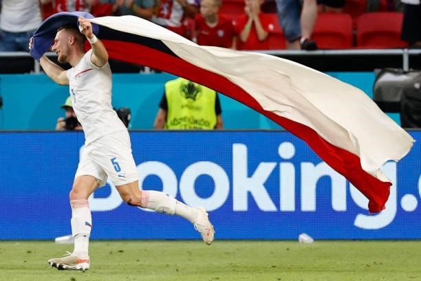 Czech Republic's defender Vladimir Coufal celebrates at the end of the UEFA EURO 2020 round of 16 football match between the Netherlands and the...