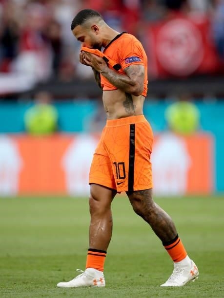 Memphis Depay of Holland during the EURO match between Holland v Czech Republic at the Puskas Arena on June 27, 2021 in Budapest Hungary
