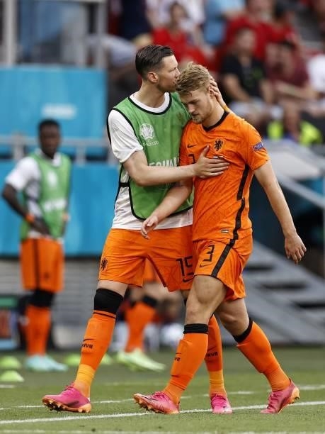 Wout Weghorst of Holland, Matthijs de Ligt of Holland during the UEFA EURO 2020 match between the Netherlands and the Czech Republic at Puskas Arena...
