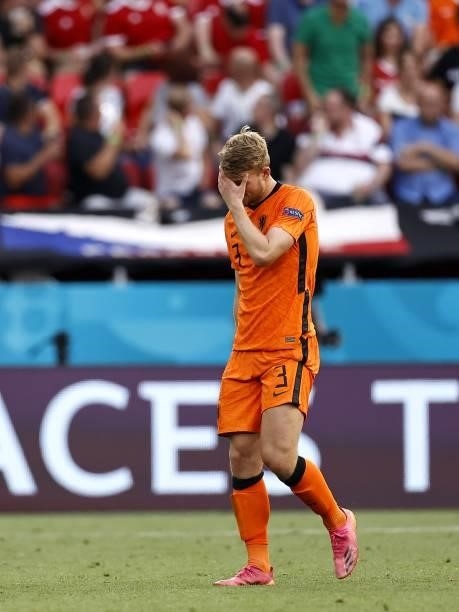 Matthijs de Ligt of Holland during the UEFA EURO 2020 match between the Netherlands and the Czech Republic at the Puskas Arena on June 27, 2021 in...