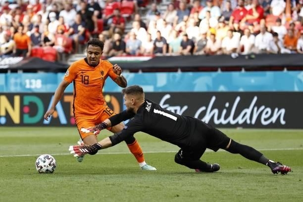 Donyell Malen of Holland, Czech Republic goalkeeper Tomas Vaclik during the UEFA EURO 2020 match between the Netherlands and the Czech Republic at...