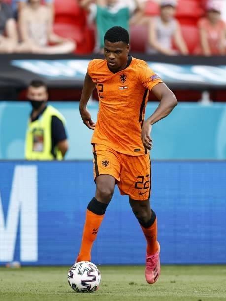 Denzel Dumfries of Holland during the UEFA EURO 2020 game between the Netherlands and the Czech Republic at the Puskas Arena on June 27, 2021 in...