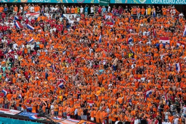 Fans during the UEFA Euro 2020 Championship Round 16 match between Netherlands and Czech Republic at Puskas Arena on June 27, 2021 in Budapest,...