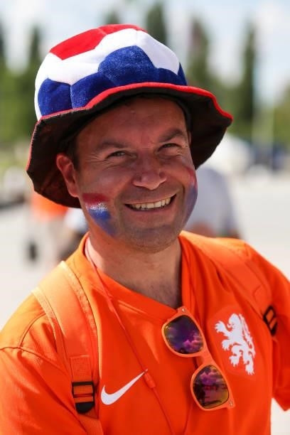 Fans gather before the UEFA Euro 2020 Championship Round 16 match between Netherlands and Czech Republic at Puskas Arena on June 27, 2021 in...